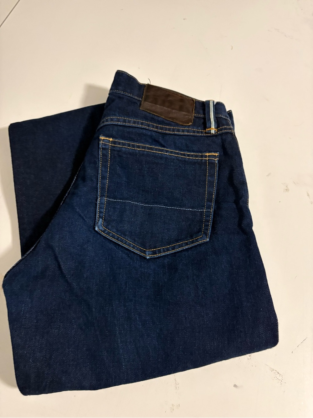 Selvedge Gustin Dark Blue Straight-Leg Denim Jeans